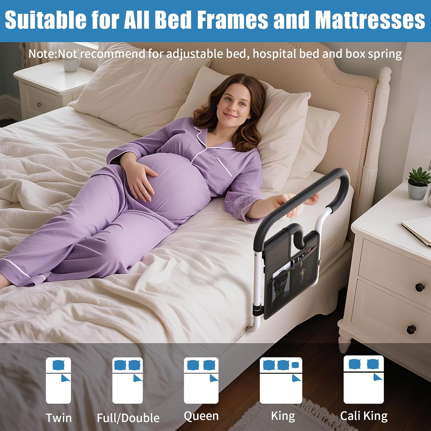 Adjustable Bed Rail for Seniors Bedside Safety Handle Support Bar for Elderly Adults

