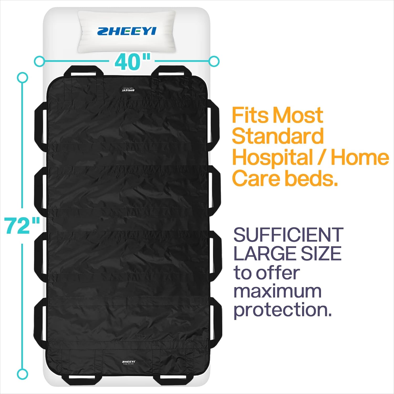 ZHEEYI 72 in x 40 in Positioning Bed Pad with Reinforced Handles

