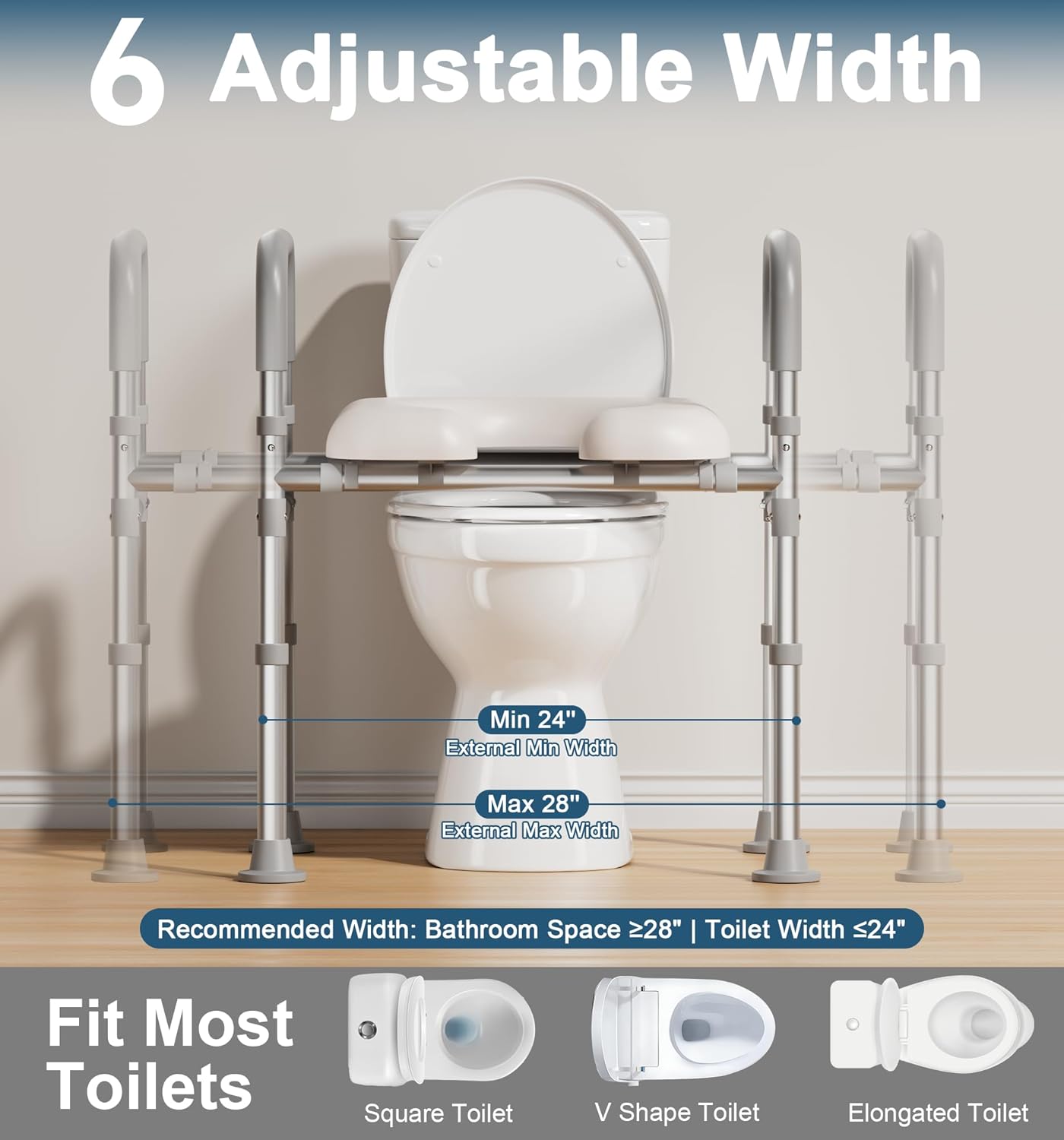 HOMLAND Raised Toilet Seat with Handles, Padded Elevated Toilet Riser, 400 lb Capacity

