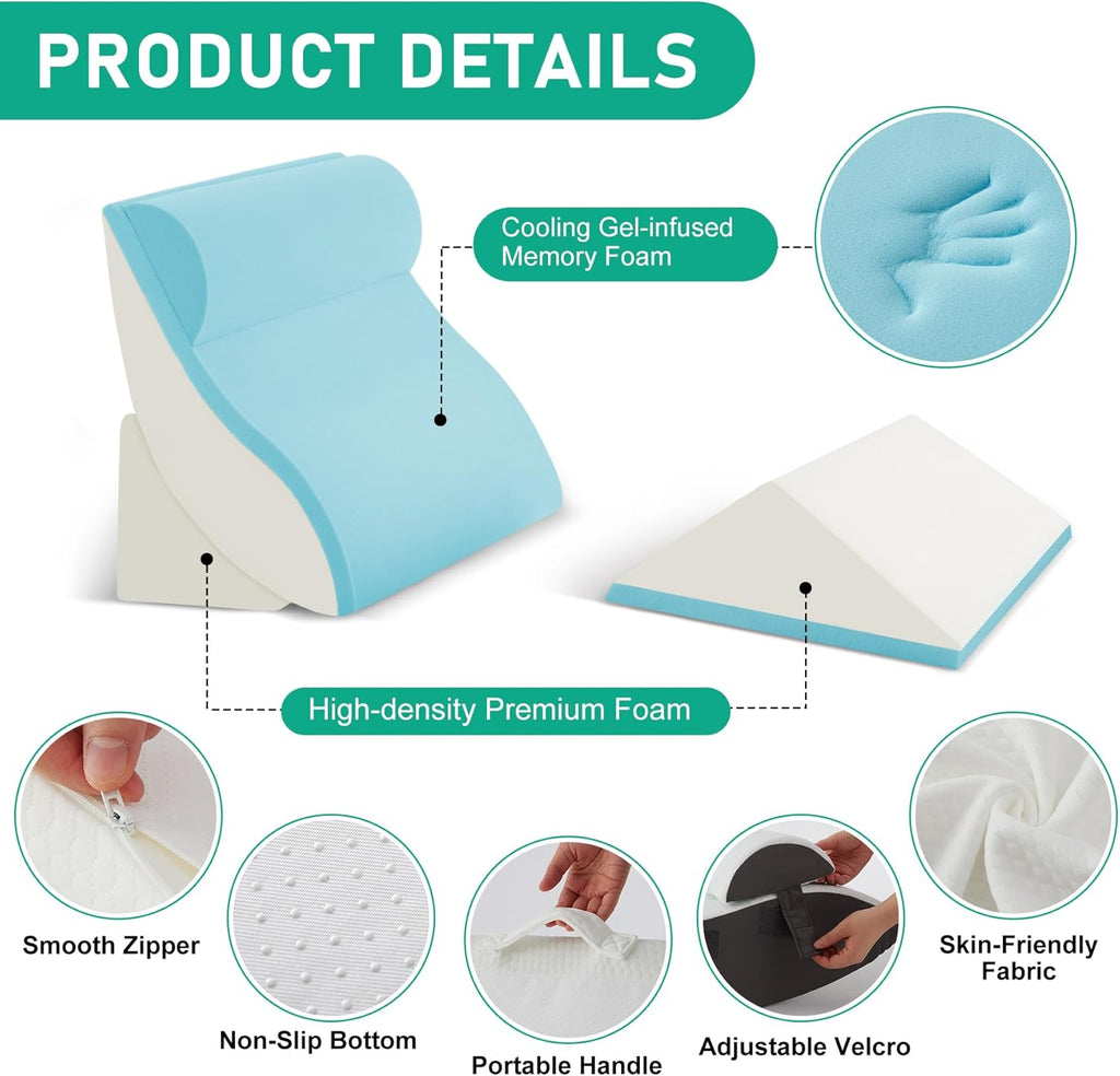 BA Orthopedic Wedge Pillow Set, Adjustable Memory Foam for Bed Back Pain Relief

