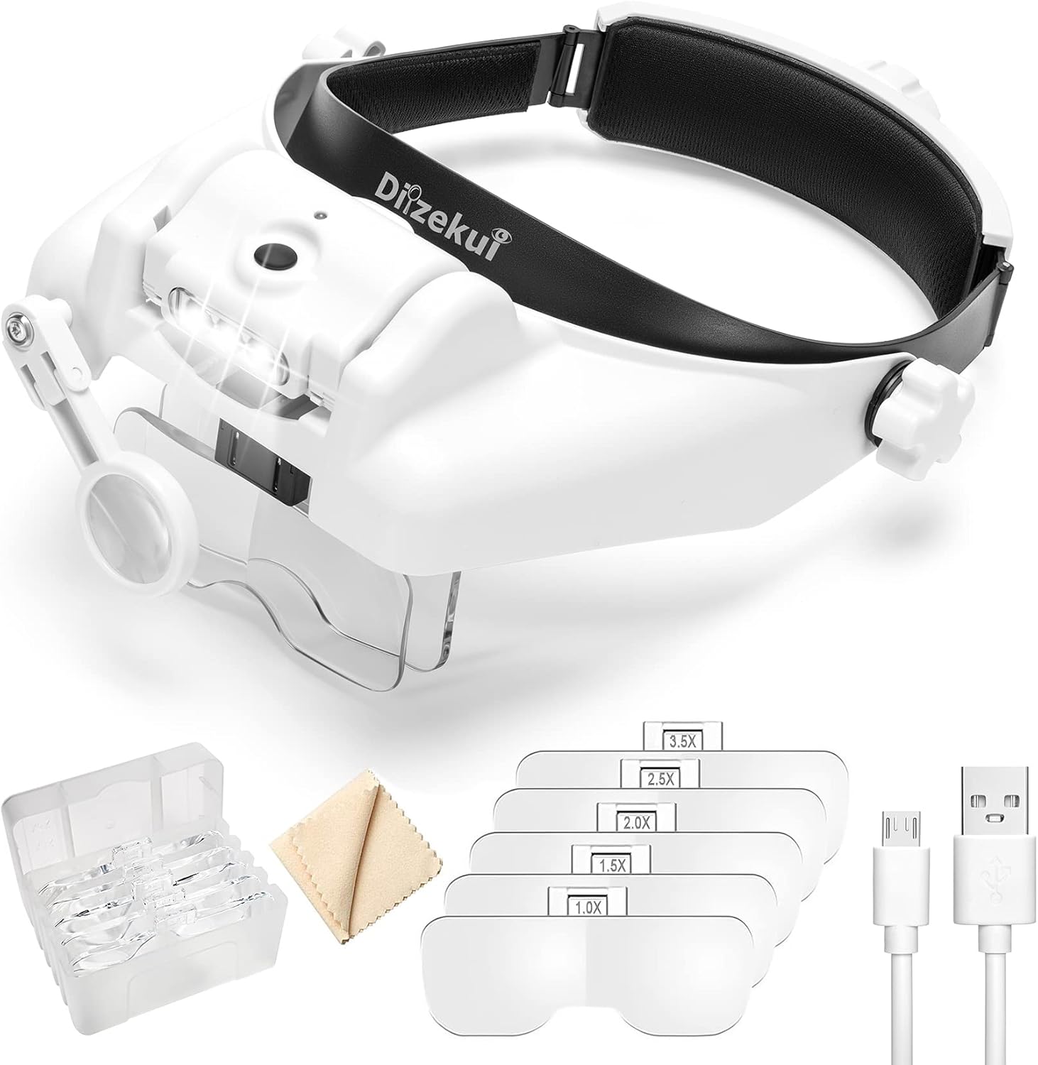 Rechargeable LED Headband Magnifying Glass with Replaceable Lenses 1X–14X

