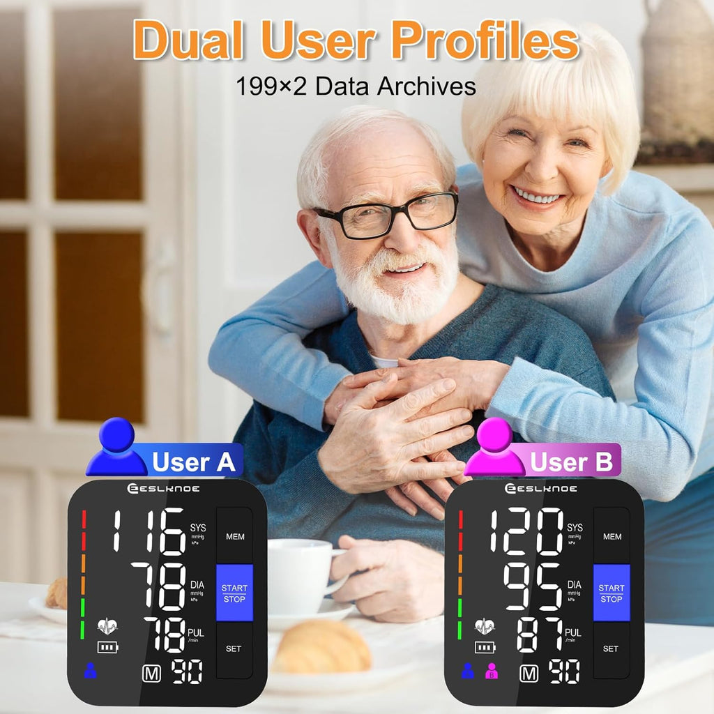 Upper Arm Blood Pressure Monitor for Home Use, Dual Cuff, Backlit LED Display

