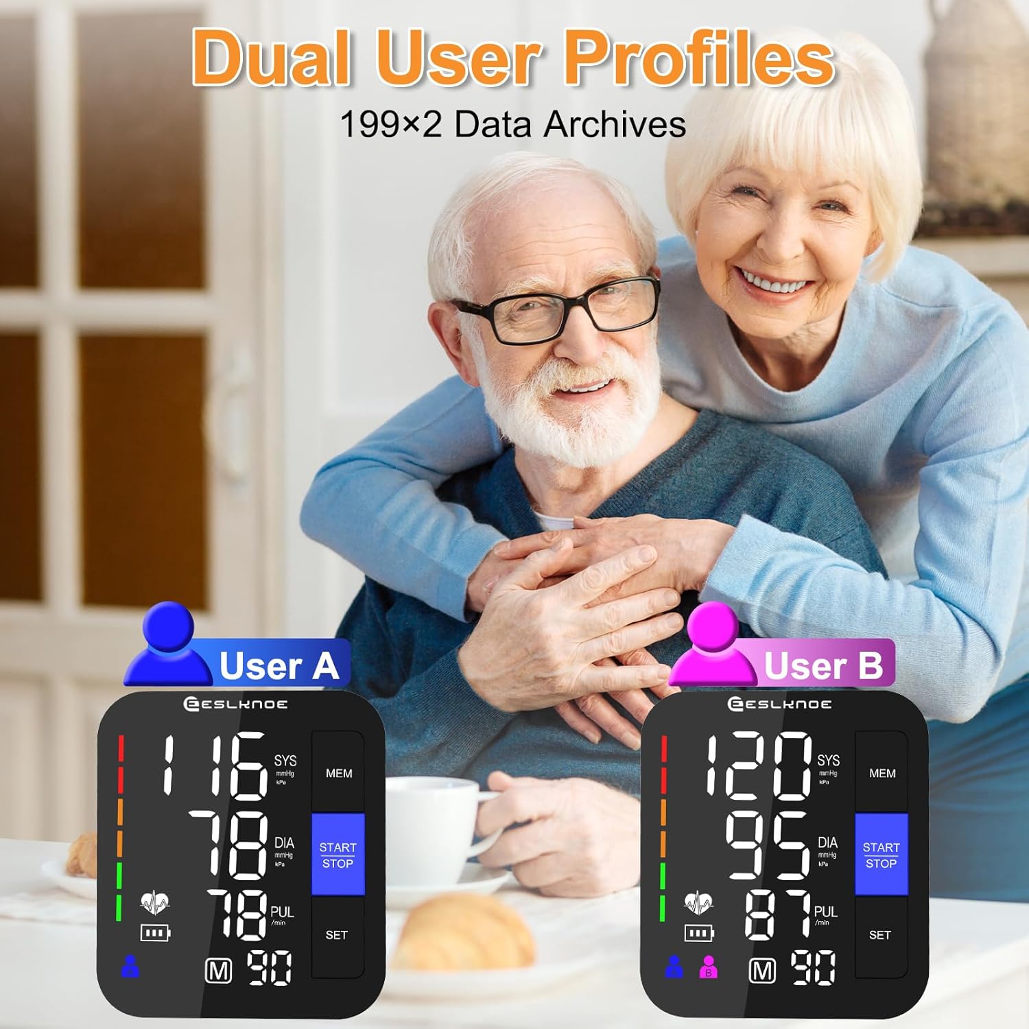 Upper Arm Blood Pressure Monitor for Home Use, Dual Cuff, Backlit LED Display

