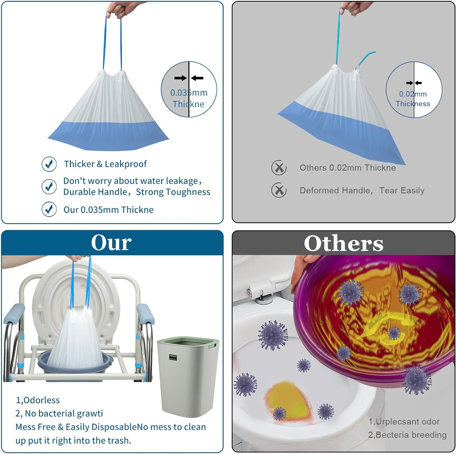 Sameky Commode Liners with Absorbent Inserts for Bedside Toilet and Potty

