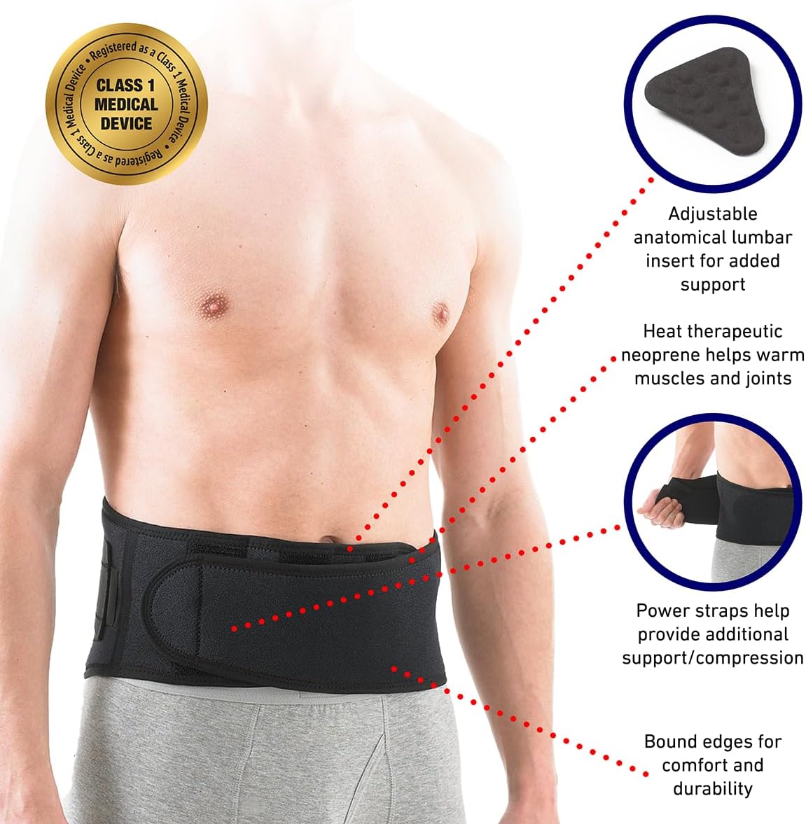 Neo G Back Brace with Power Straps, Adjustable Compression Support for Lower Back

