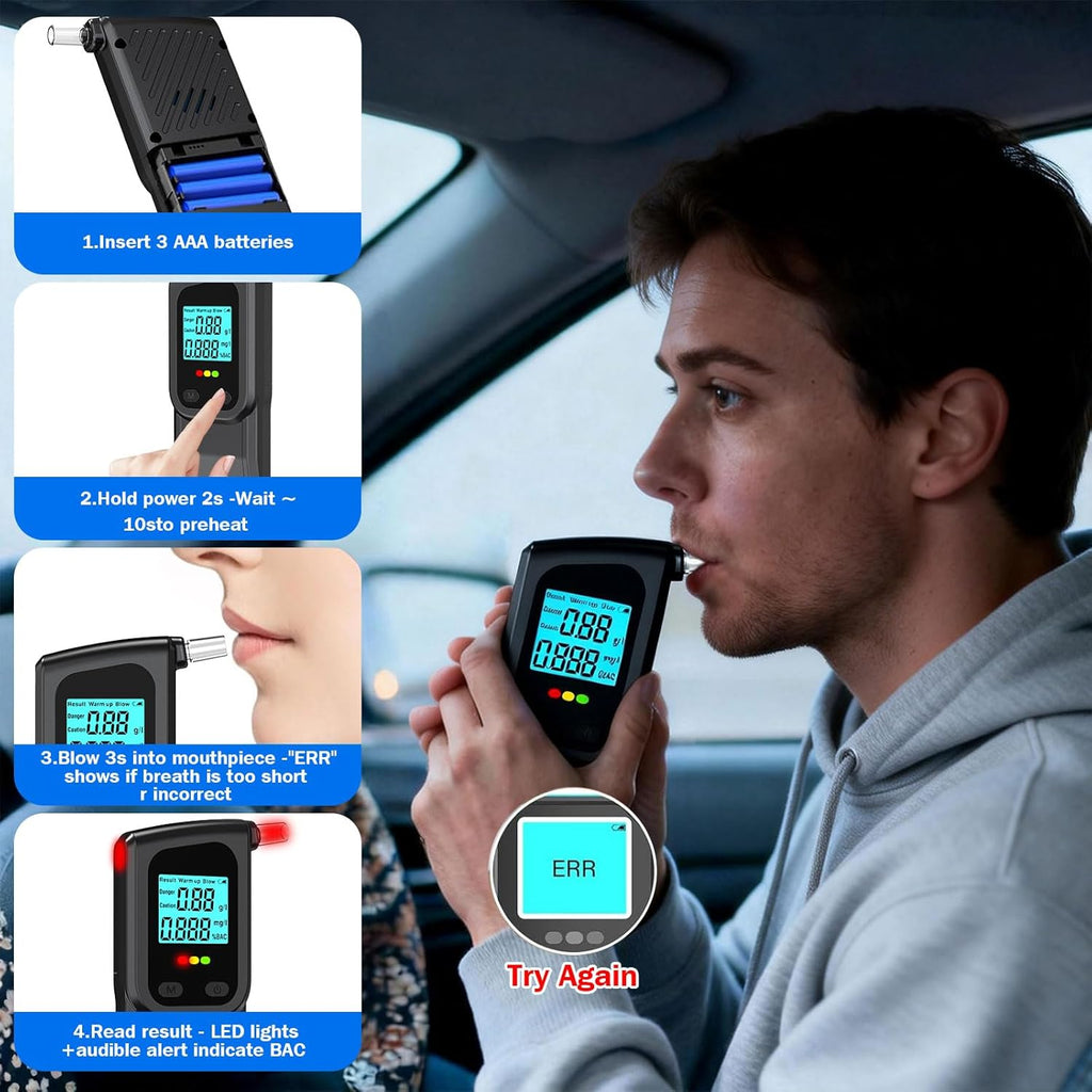 Breathalyzer LCD Digital Alcohol Tester with Replaceable Mouthpieces

