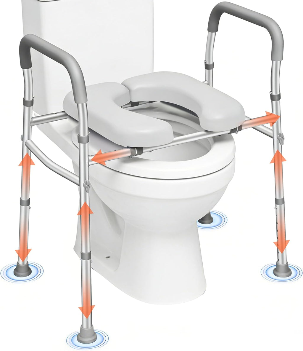 TVOVME Raised Toilet Seat with Handles, Adjustable Height and Width

