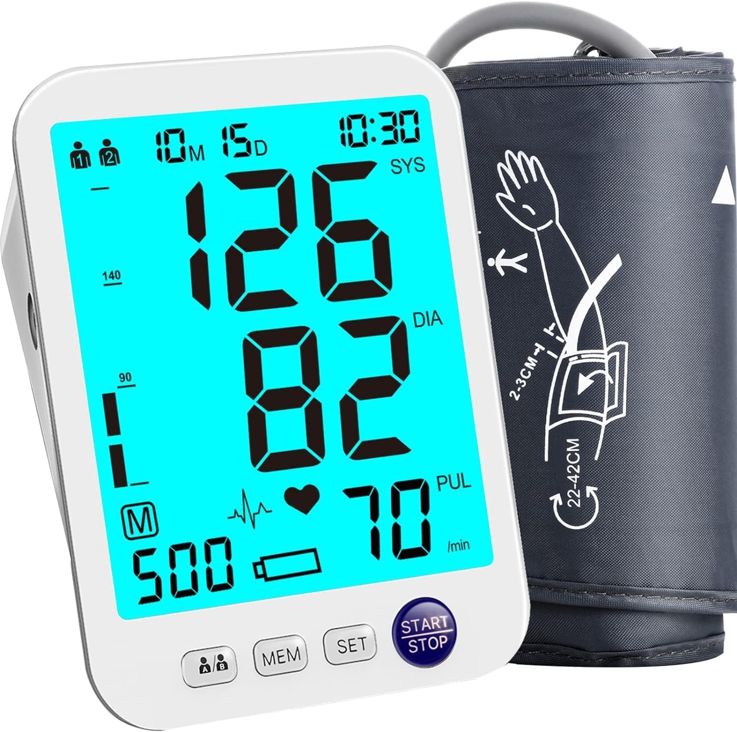 Blood Pressure Monitor Upper Arm Digital BP Machine LED Backlit Screen 1000 Memory

