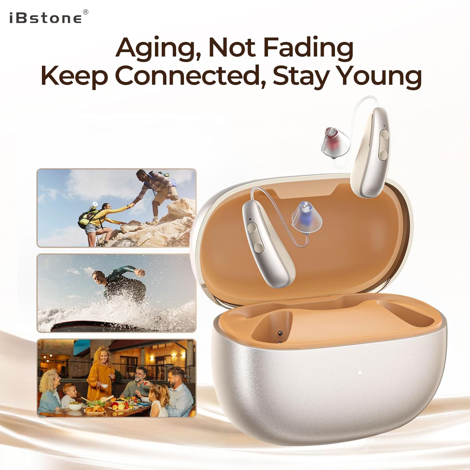 iBstone AuraLink Bluetooth Hearing Aids for Seniors, App-Controlled RIC, OTC

