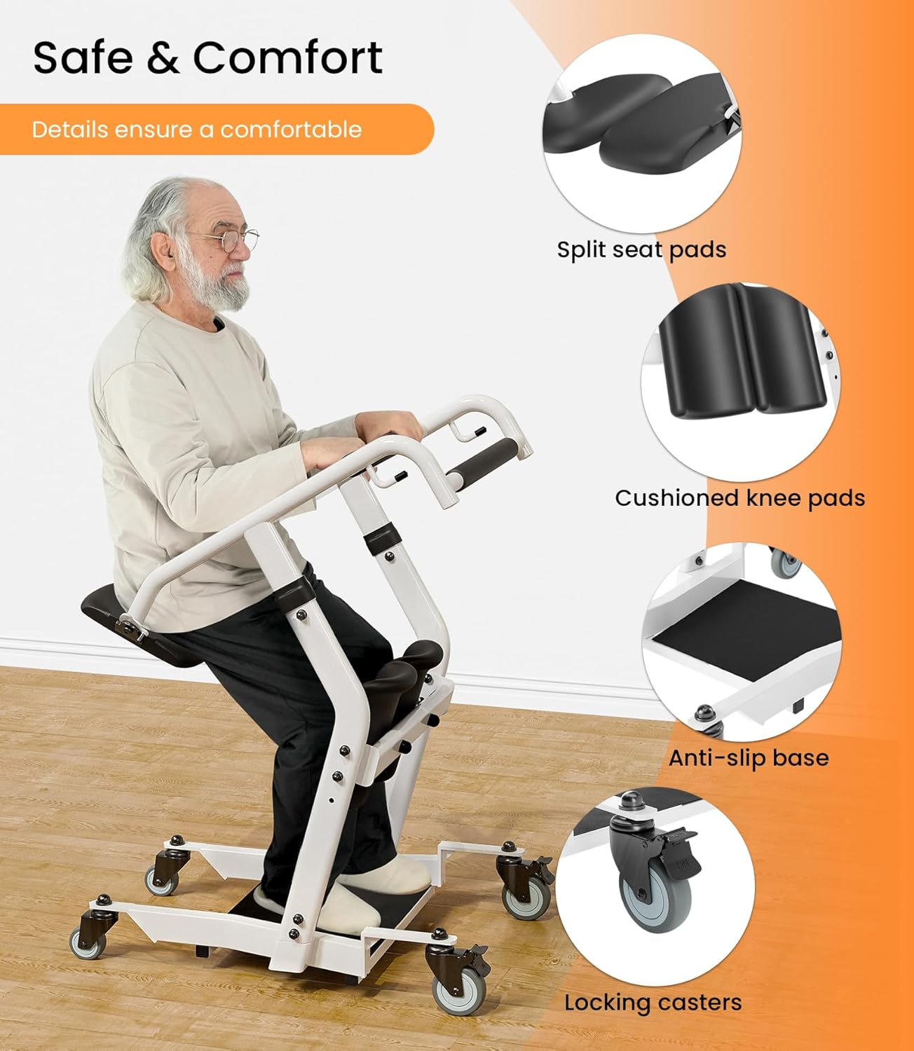 VOCIC Sit to Stand Lift Transfer Assist Chair with Wheels and Safety Lock Brakes

