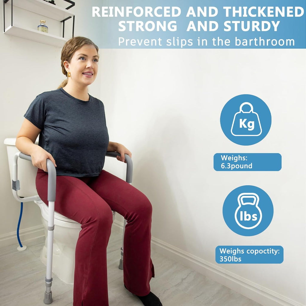 WeHwupe Toilet Safety Rails Adjustable Bathroom Grab Bar with Handles

