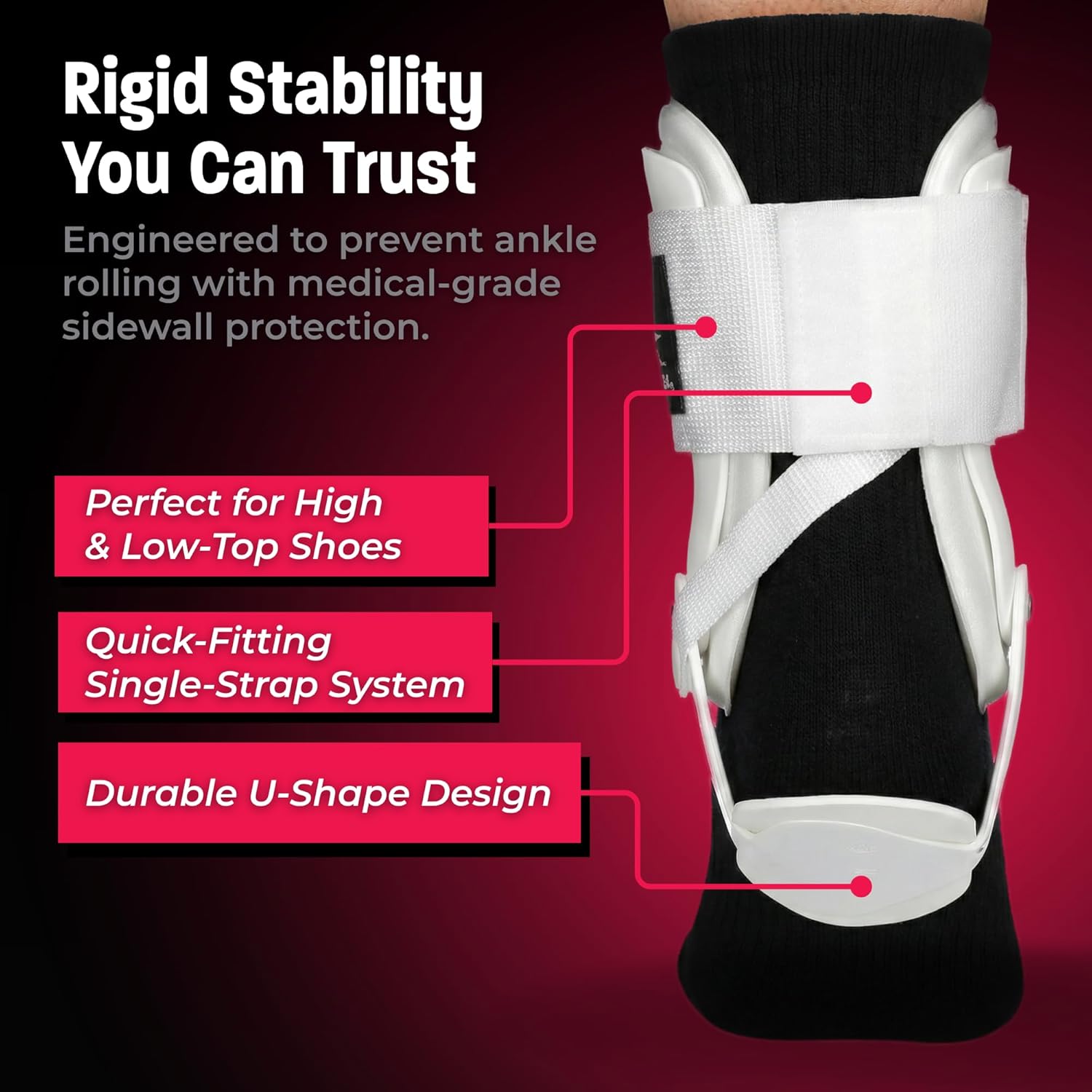 Active Ankle T2 Rigid Ankle Brace with Adjustable Strap, EVA Padding


