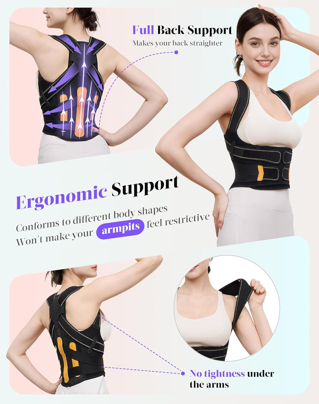 Posture Corrector Brace for Women & Men, Adjustable Shoulder Straightener, 5-Rod Support

