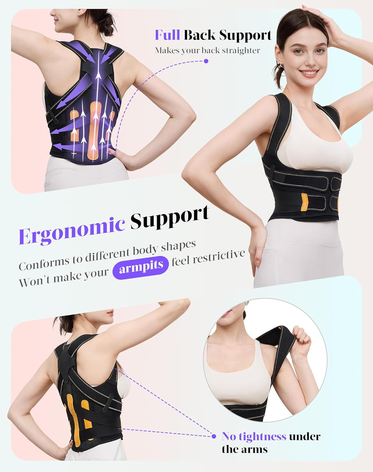Posture Corrector Brace for Women & Men, Adjustable Shoulder Straightener, 5-Rod Support

