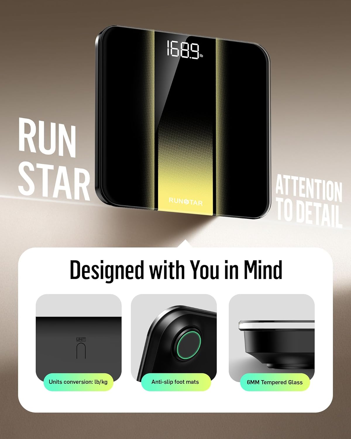 RunStar Digital Bathroom Scale for Body Weight with Clear LED, 400 lb Capacity


