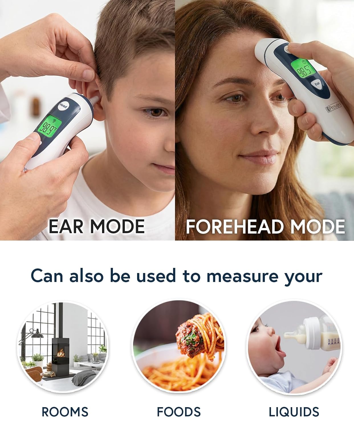 iProven Digital Thermometer 2-in-1 Ear and Forehead, 1-Second Reading, Memory

