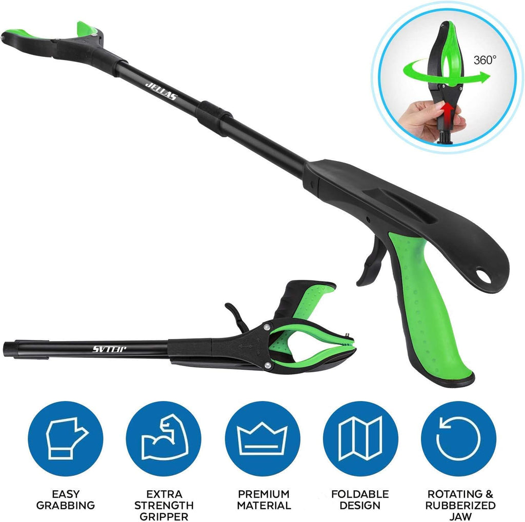 Jellas 2-Pack 32 Inch Grabber Reacher Tool Magnetic Tip 360 Rotating Jaw Shoe Horn

