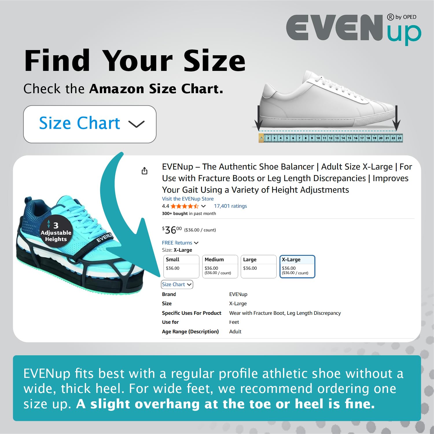 EVENup Shoe Lift for Walking Boot, Leg Length Discrepancy, Adjustable Heights

