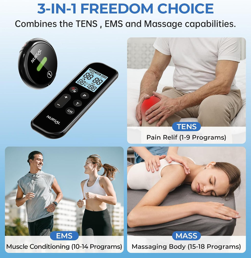 NURSAL Wireless TENS Unit Muscle Stimulator with Remote, Dual Host, TENS EMS


