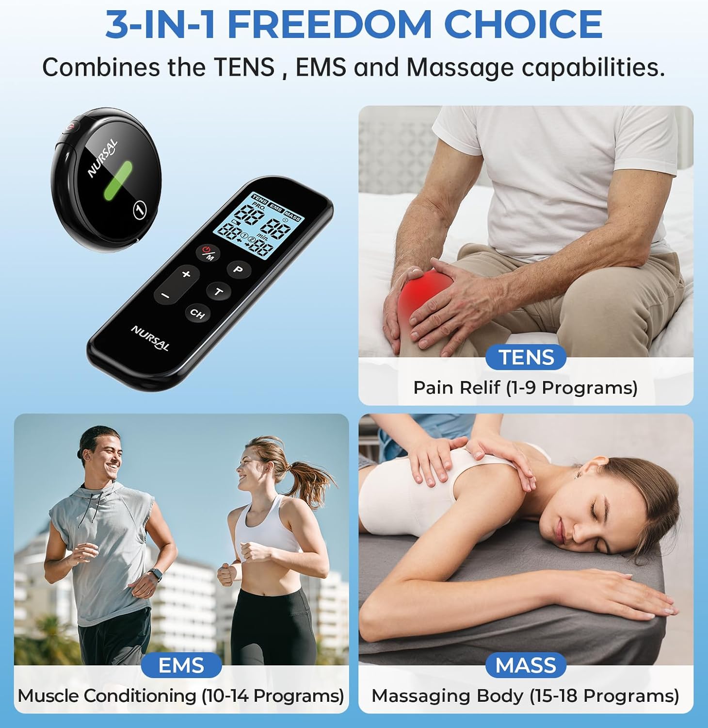 NURSAL Wireless TENS Unit Muscle Stimulator with Remote, Dual Host, TENS EMS

