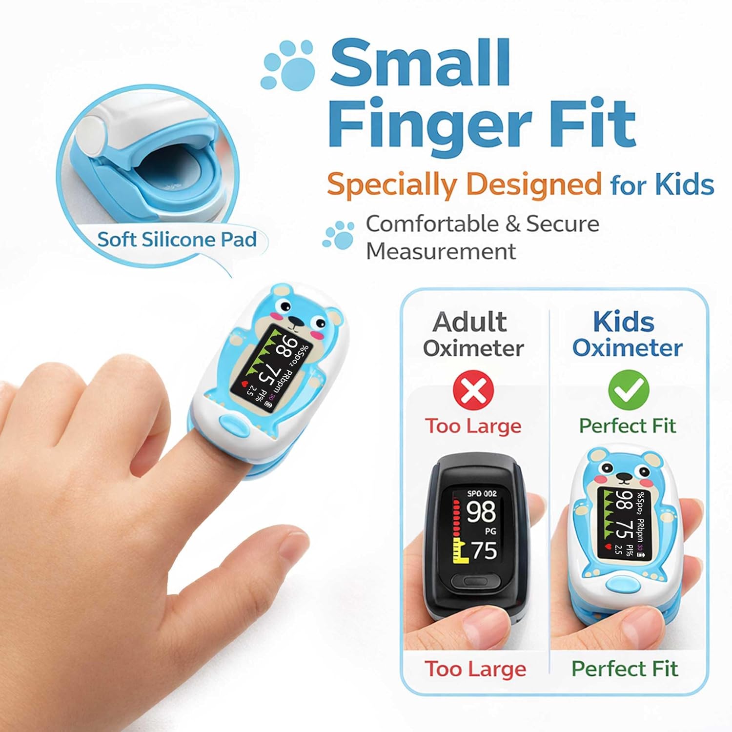 Kids Pulse Oximeter Fingertip Blood Oxygen Monitor with Heart Rate Display

