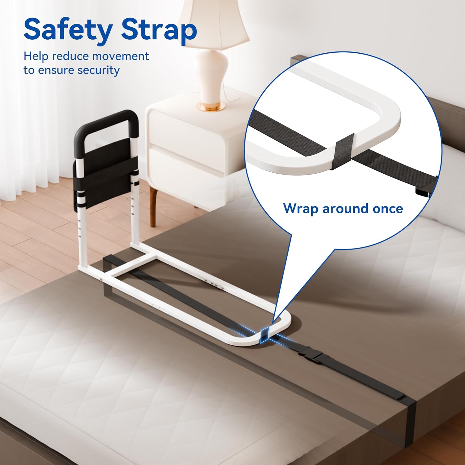 Bed Rails for Elderly Adults, Adjustable Bedrail with Non-Slip Handle and Storage Pocket

