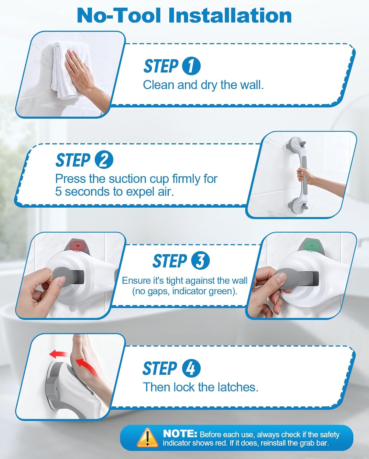 Shower Grab Bars for Seniors 16.7 in Anti-Slip Suction Cup Handle, 2-Pack

