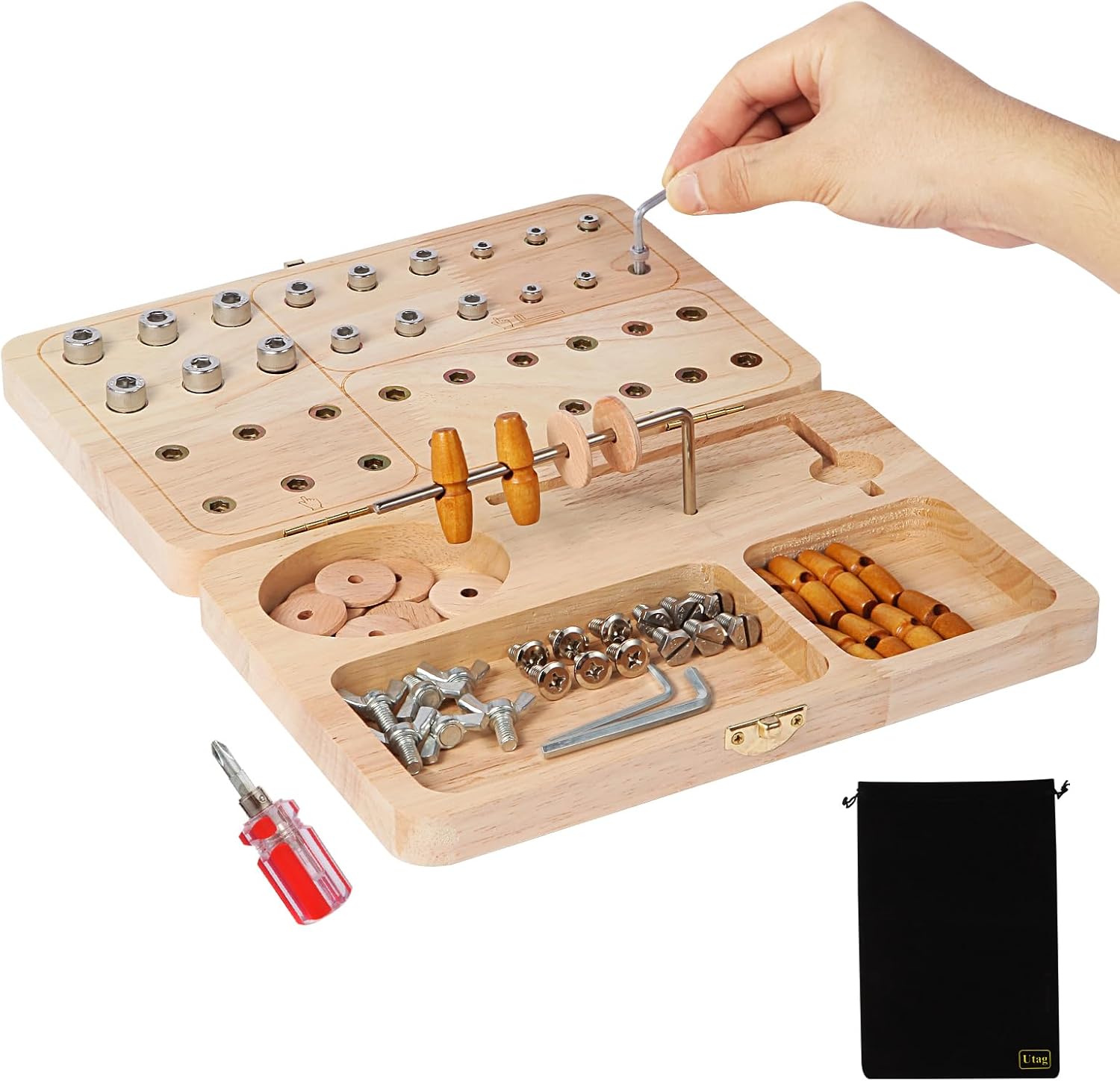 Wooden Pegboard Hand Therapy Kit, 36-Hole Fine Motor Skill Training

