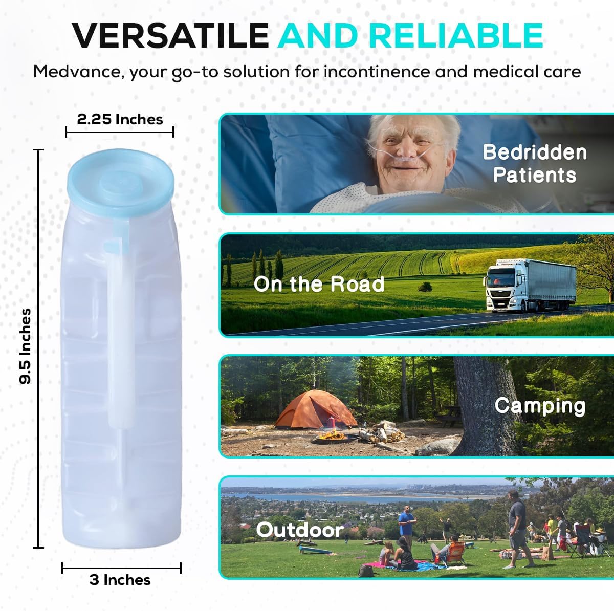 MedVance 1000ml Portable Urinals for Men, Spill-Proof Pee Bottle with Leak-Proof Lid

