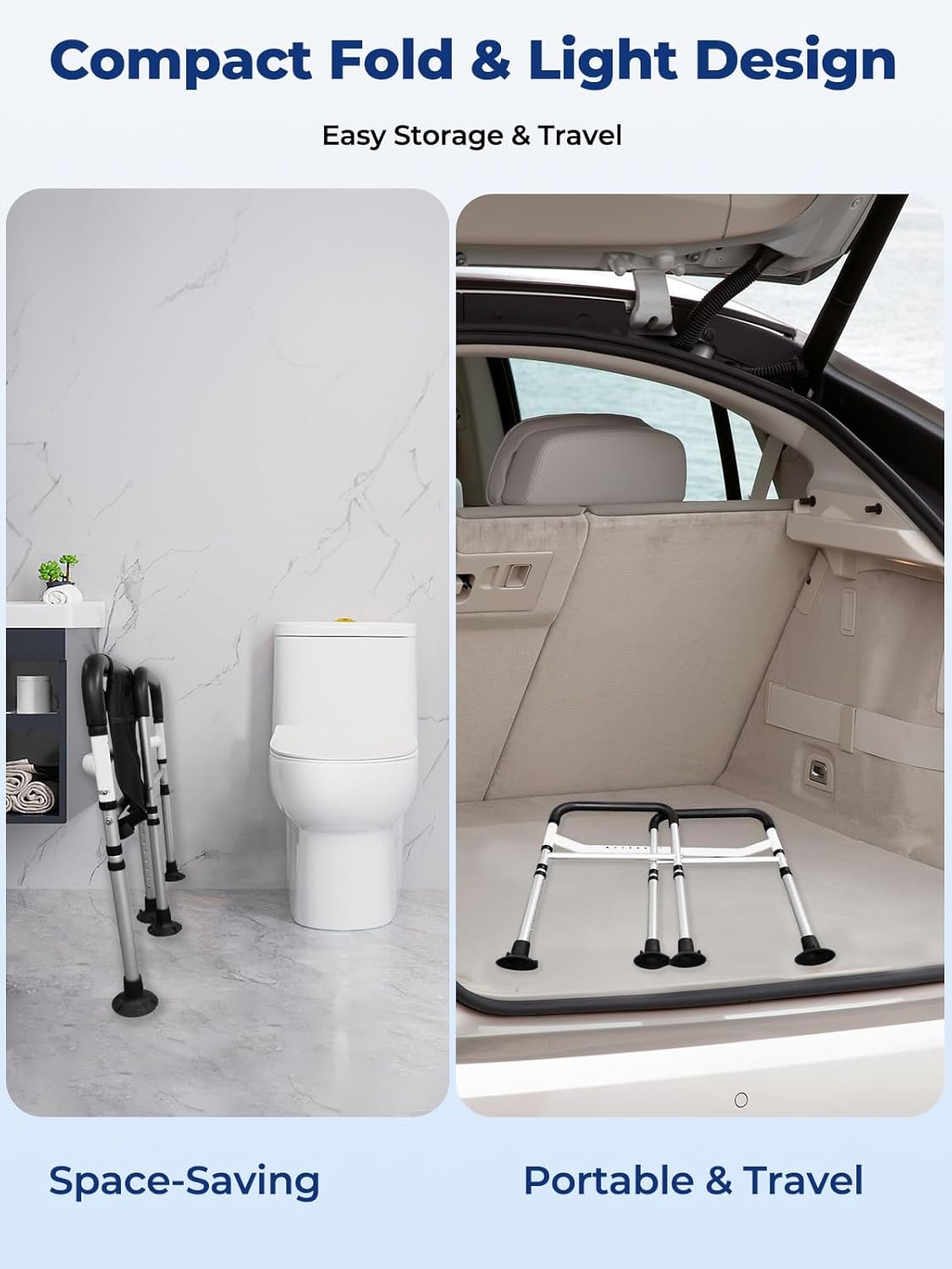 WHLICKS Adjustable Toilet Safety Rails for Seniors, Elderly, Handicap, Foldable Frame

