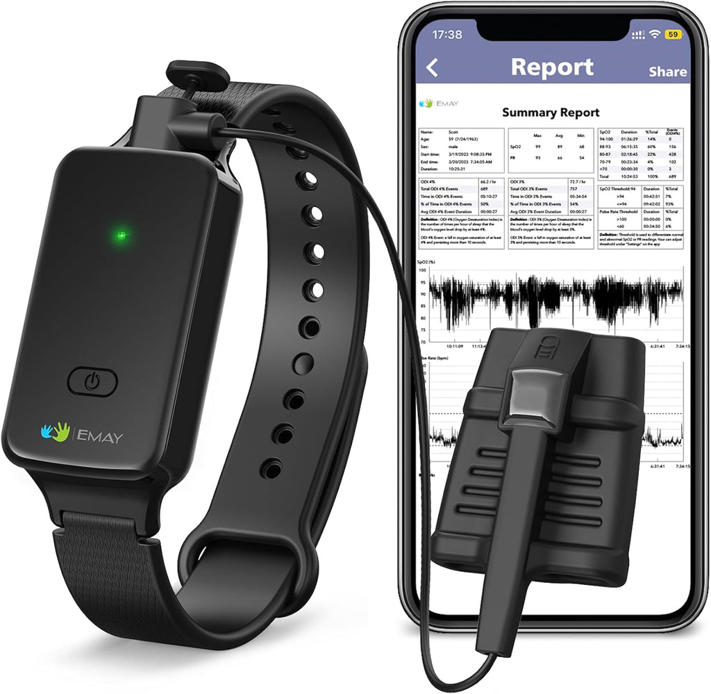 EMAY SleepO2 Wrist Pulse Oximeter, Overnight SpO2 and Heart Rate Recorder with App

