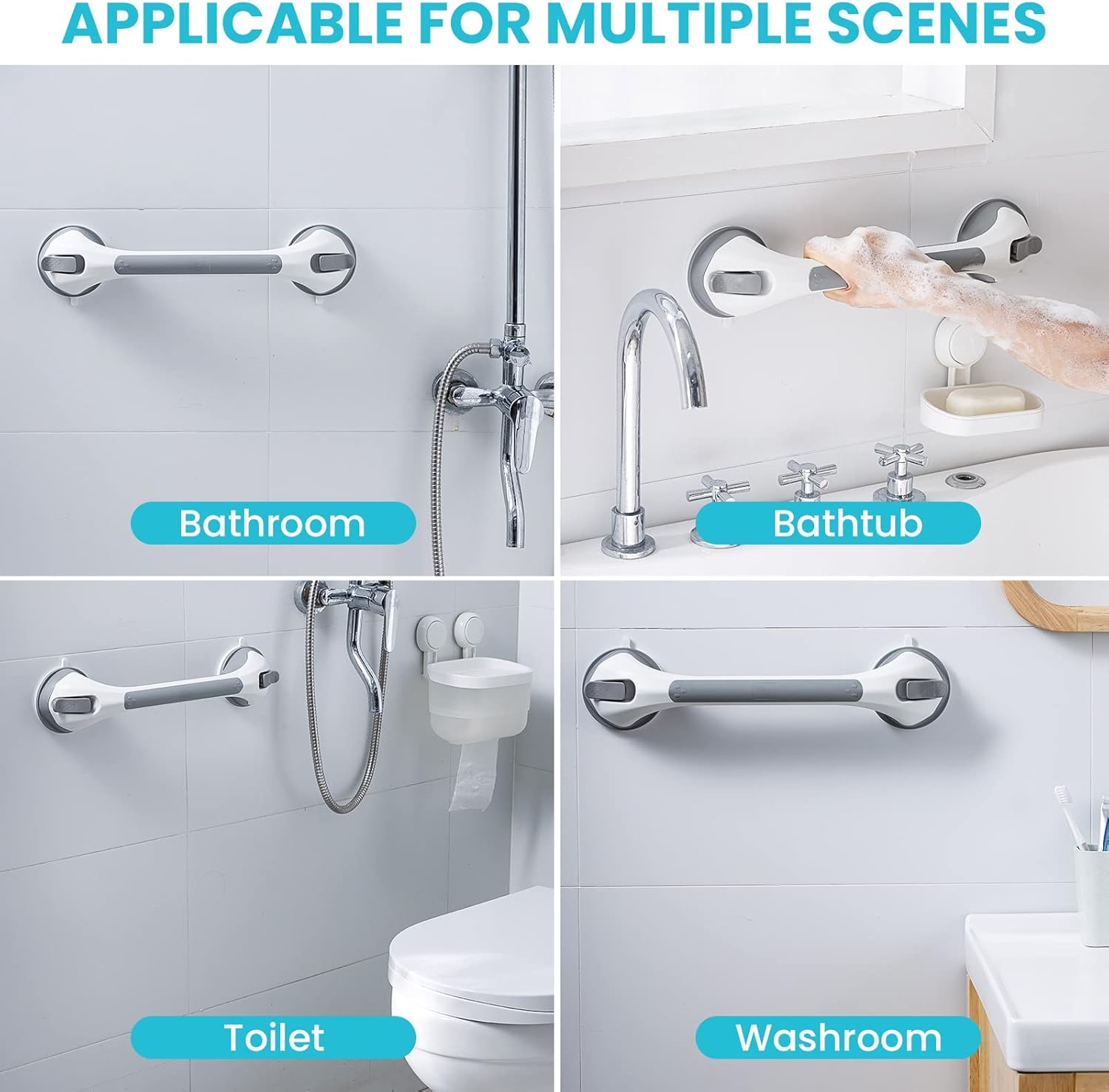 TAILI 16 inch Suction Cup Shower Grab Bar, Removable Bathroom Safety Handle

