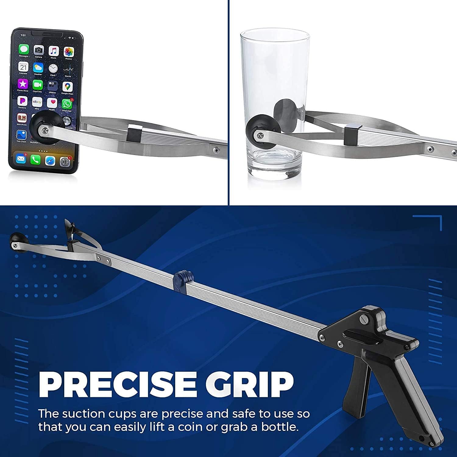 MEDca Foldable Reacher Grabber Tool with Suction Cup Tip for Easy Reaching

