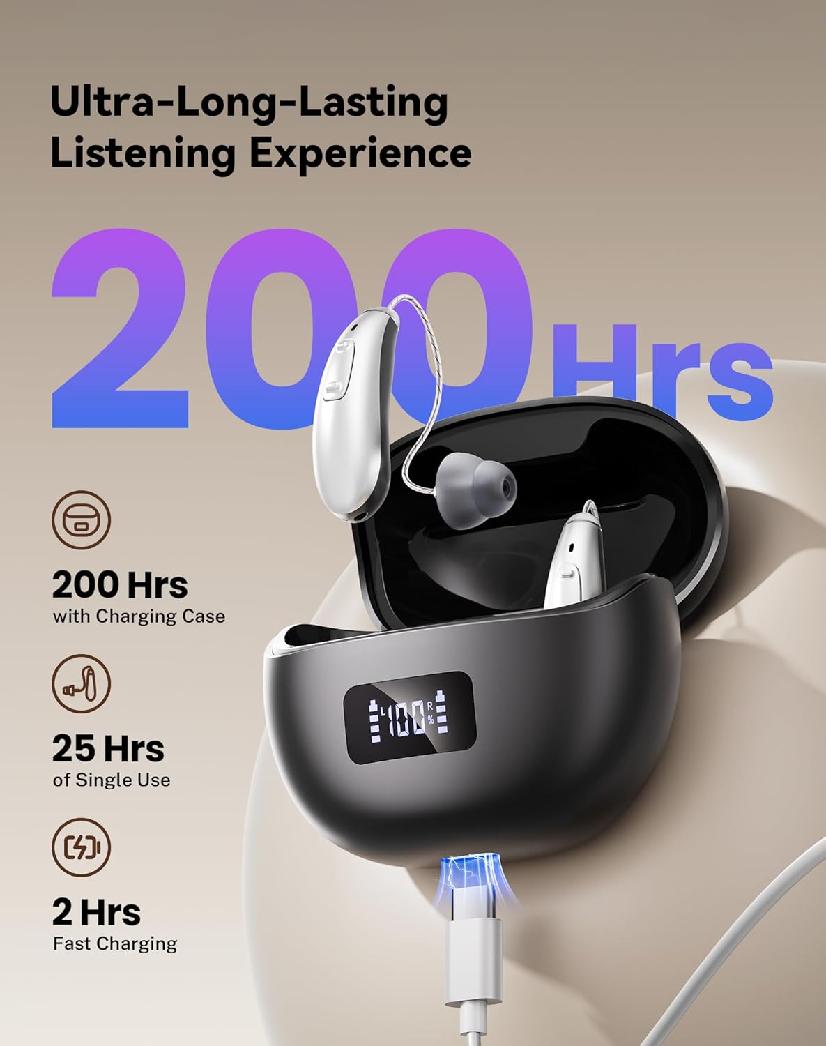 OTC Rechargeable Hearing Aids for Seniors with Noise Cancelling and LED Display

