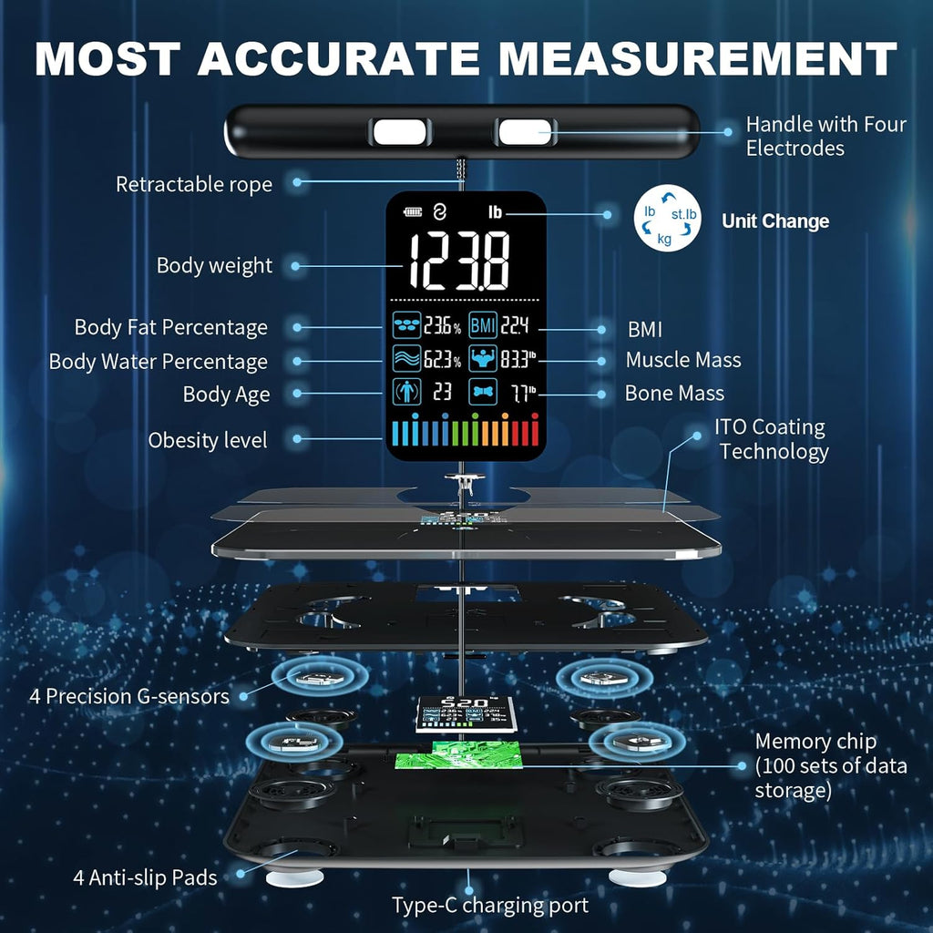 Lepulse Body Composition Scale 8 Electrode Smart Bathroom Scale with BMI and Body Fat

