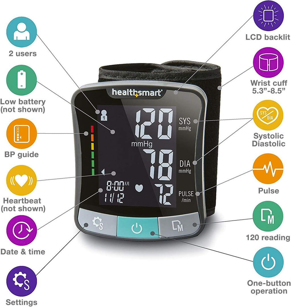 HealthSmart Digital Talking Wrist Blood Pressure Monitor, Pulse and Irregular Heartbeat

