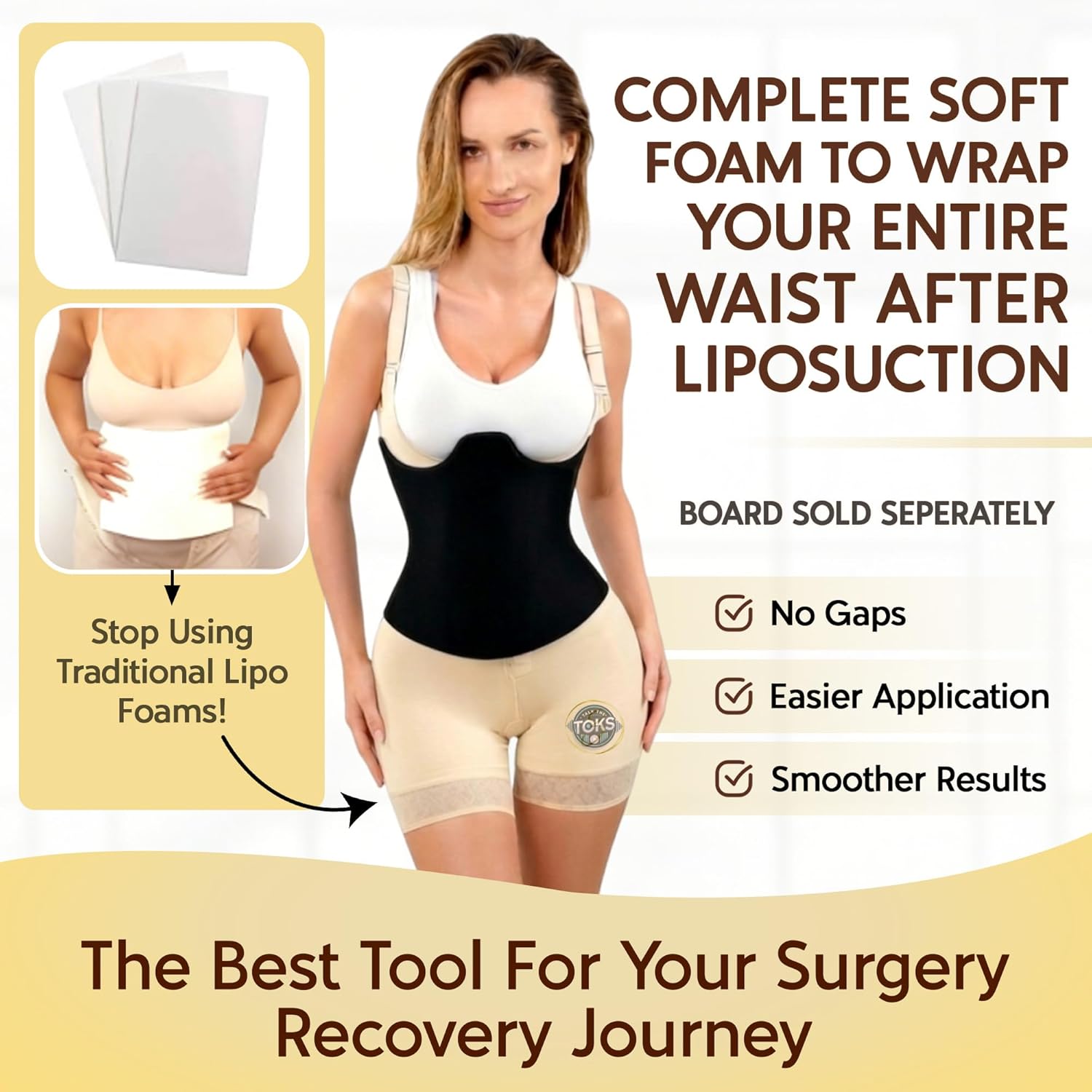 Post-Surgery 360 Lipo Foam Wrap Around Tummy Tuck Binder, Breathable Abdominal Support


