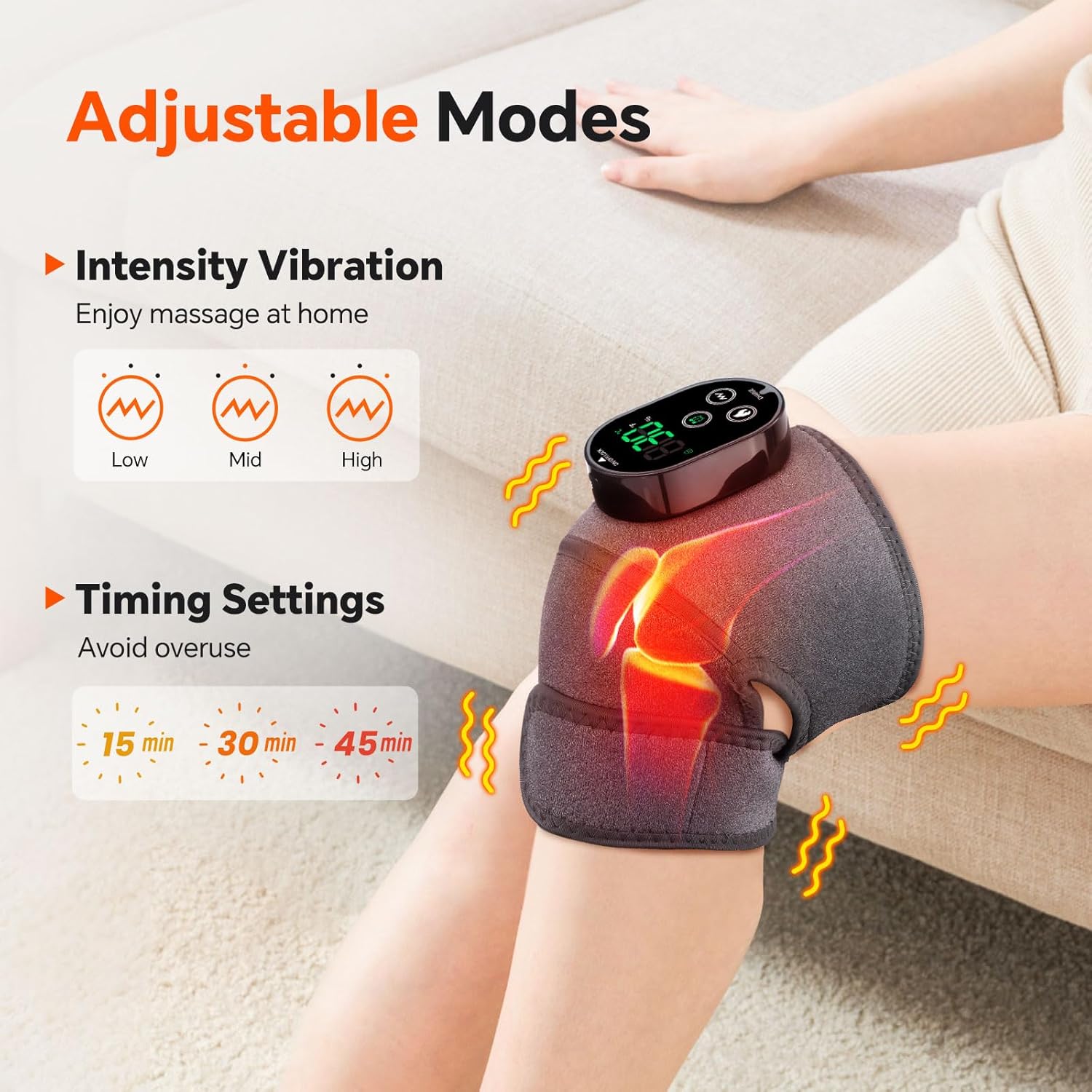 Cordless Heated Knee Massager with Heat, Vibration, Timer for Knee Pain Relief

