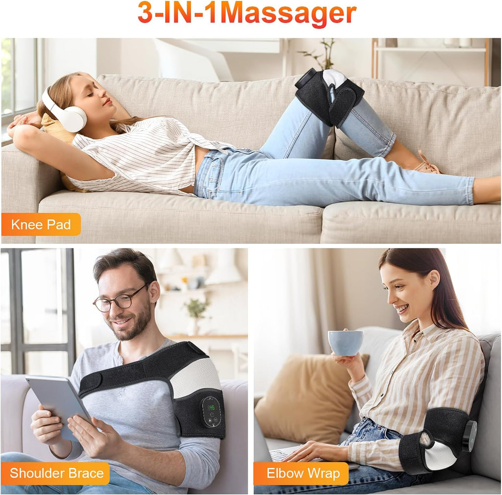 Cordless Heated Knee Massager Rechargeable Heat Vibration Wrap for Knee Elbow Shoulder

