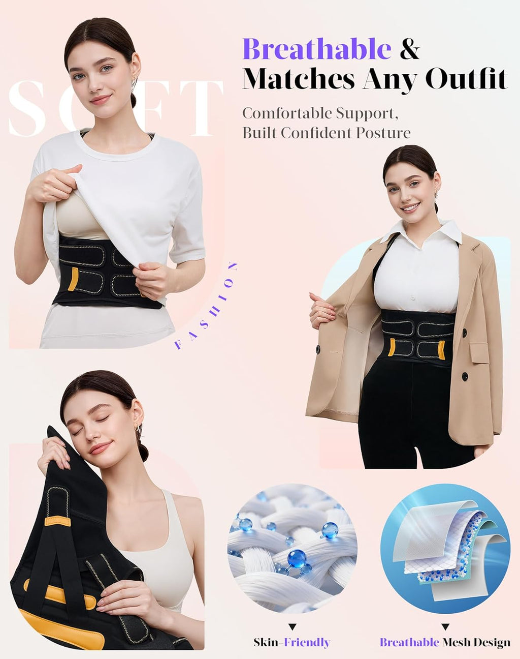 Posture Corrector Brace for Women & Men, Adjustable Shoulder Straightener, 5-Rod Support

