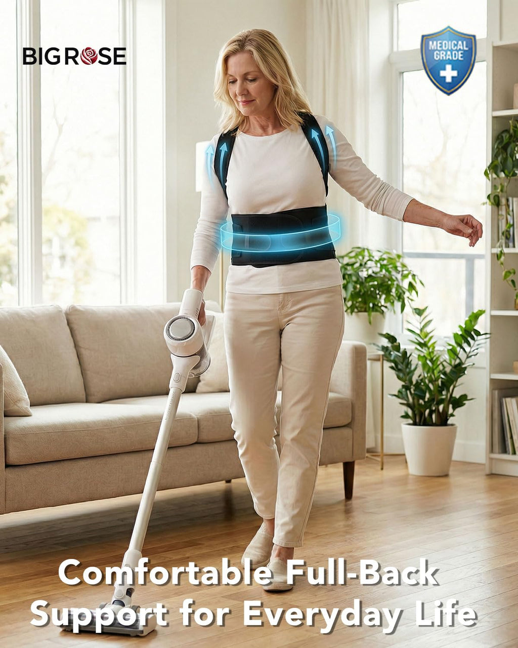 BIGROSE Posture Corrector Brace for Seniors, Dual-Back Support with Shoulder Strap


