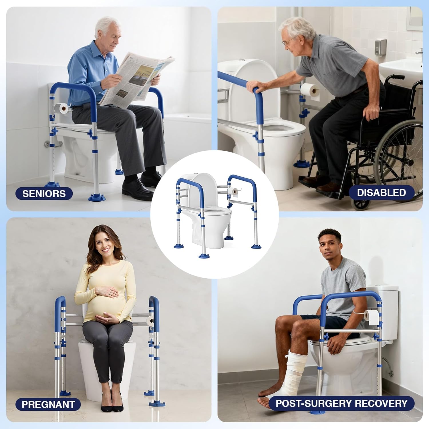 Loyoda Foldable Toilet Safety Rails for Seniors, Adjustable Frame, 350 lb Capacity

