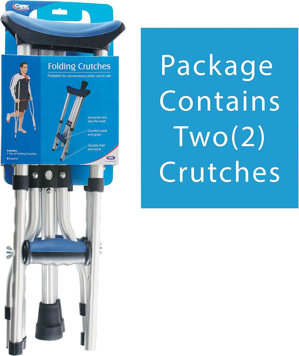 Carex Folding Aluminum Underarm Crutches for Adults, Adjustable Height, Pair


