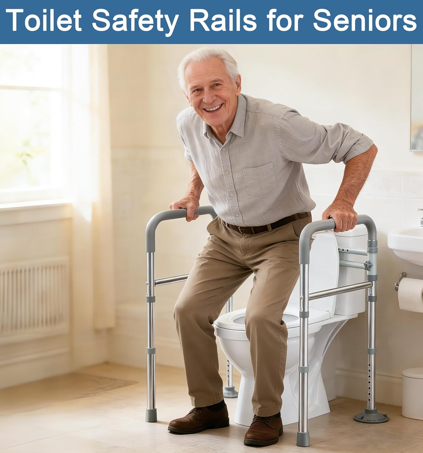 HOMLAND Toilet Safety Rail Adjustable Height Width Foldable 350 lb Toilet Handles

