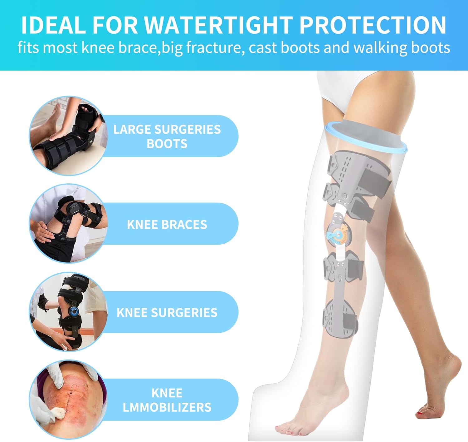 KT2105-EL Waterproof Full Leg Cast Protector for Shower, Leg Cast Cover

