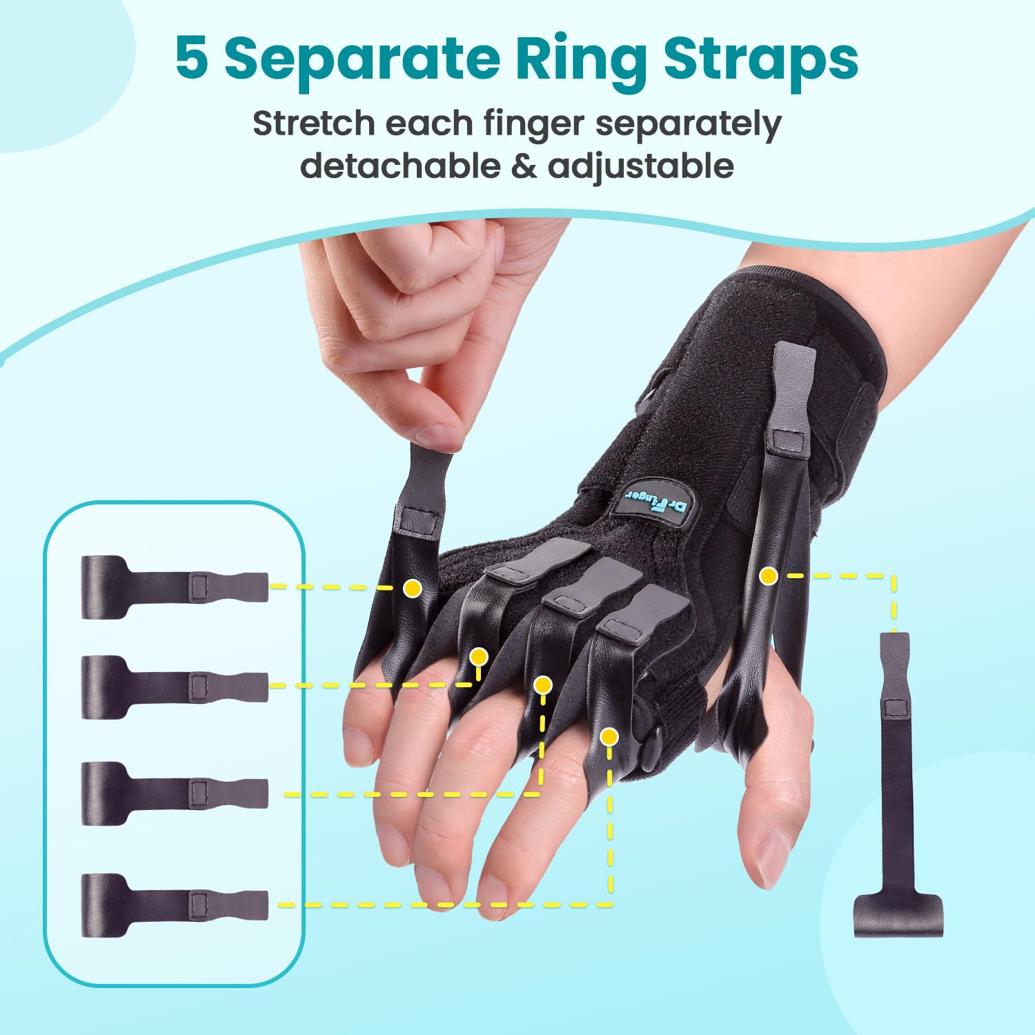 DrFinger Radial Nerve Palsy Wrist Drop Hand Splint Brace with Five-Finger Support


