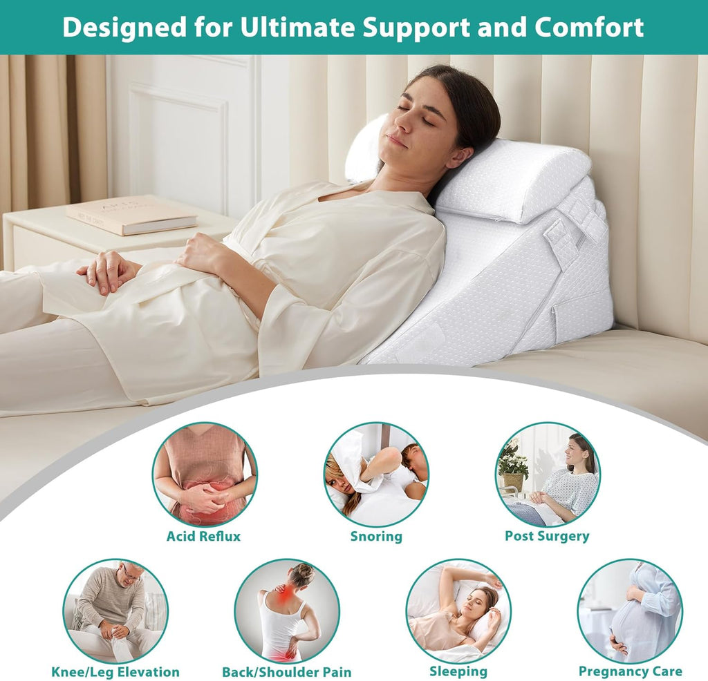 Bedluxe 3-Piece Orthopedic Bed Wedge Support Set, Foam Triangle for Acid Reflux

