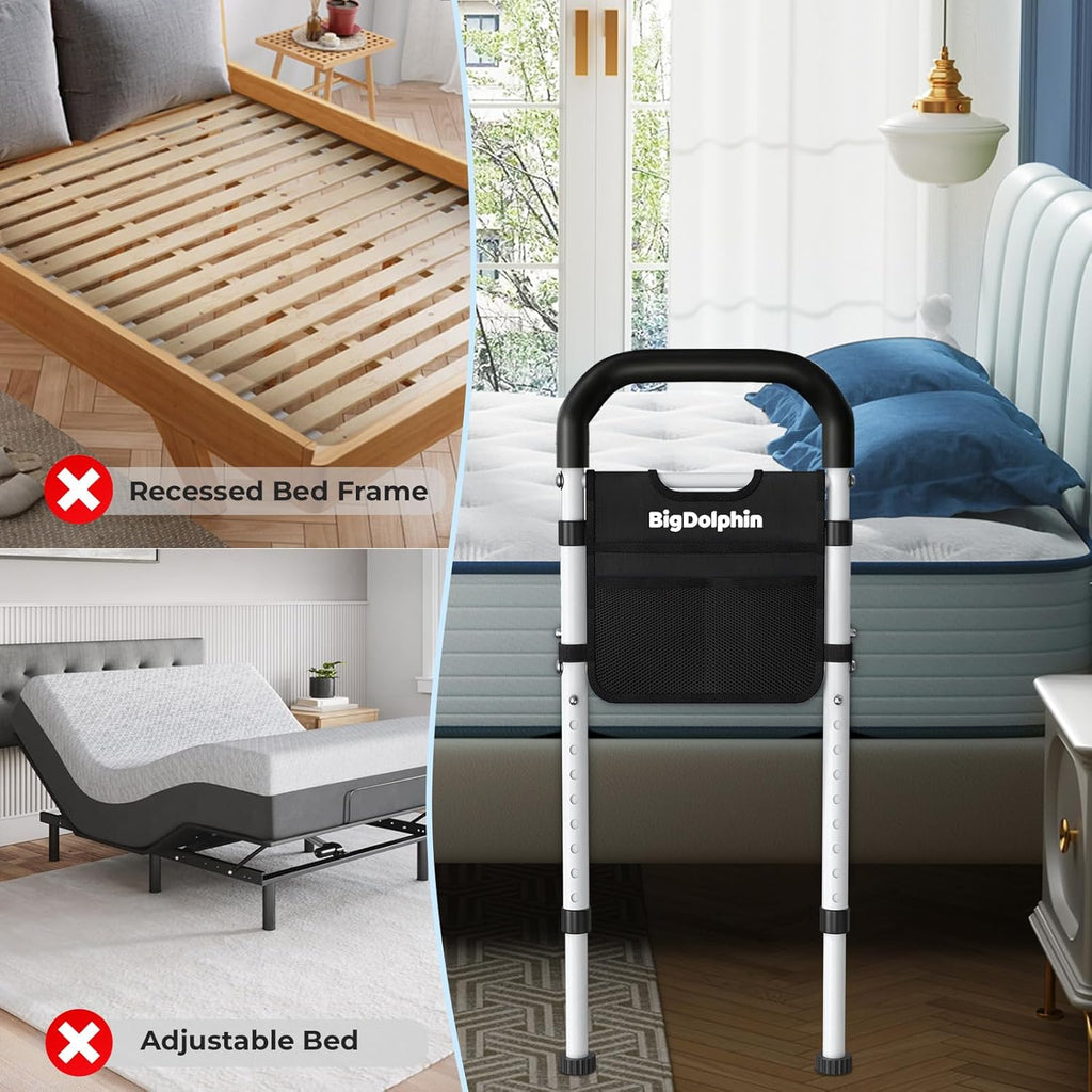 Bed Rails for Seniors Safety ASTM Adjustable Bed Assist Rail 350 lb Non-Slip Grip

