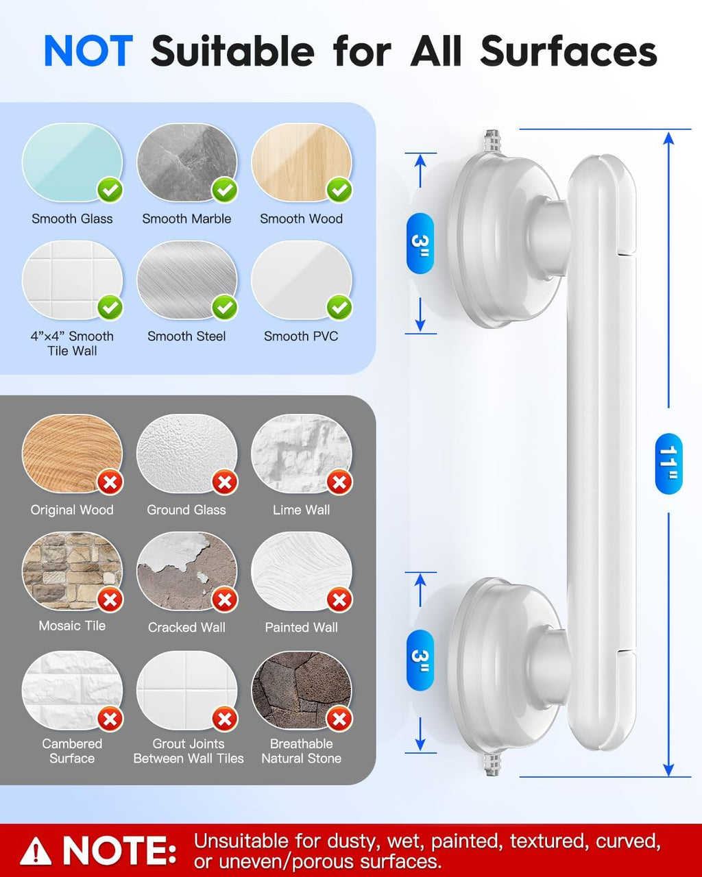 Upgraded Suction Cup Shower Grab Bars, Tool-Free Safety Handle for Bathroom

