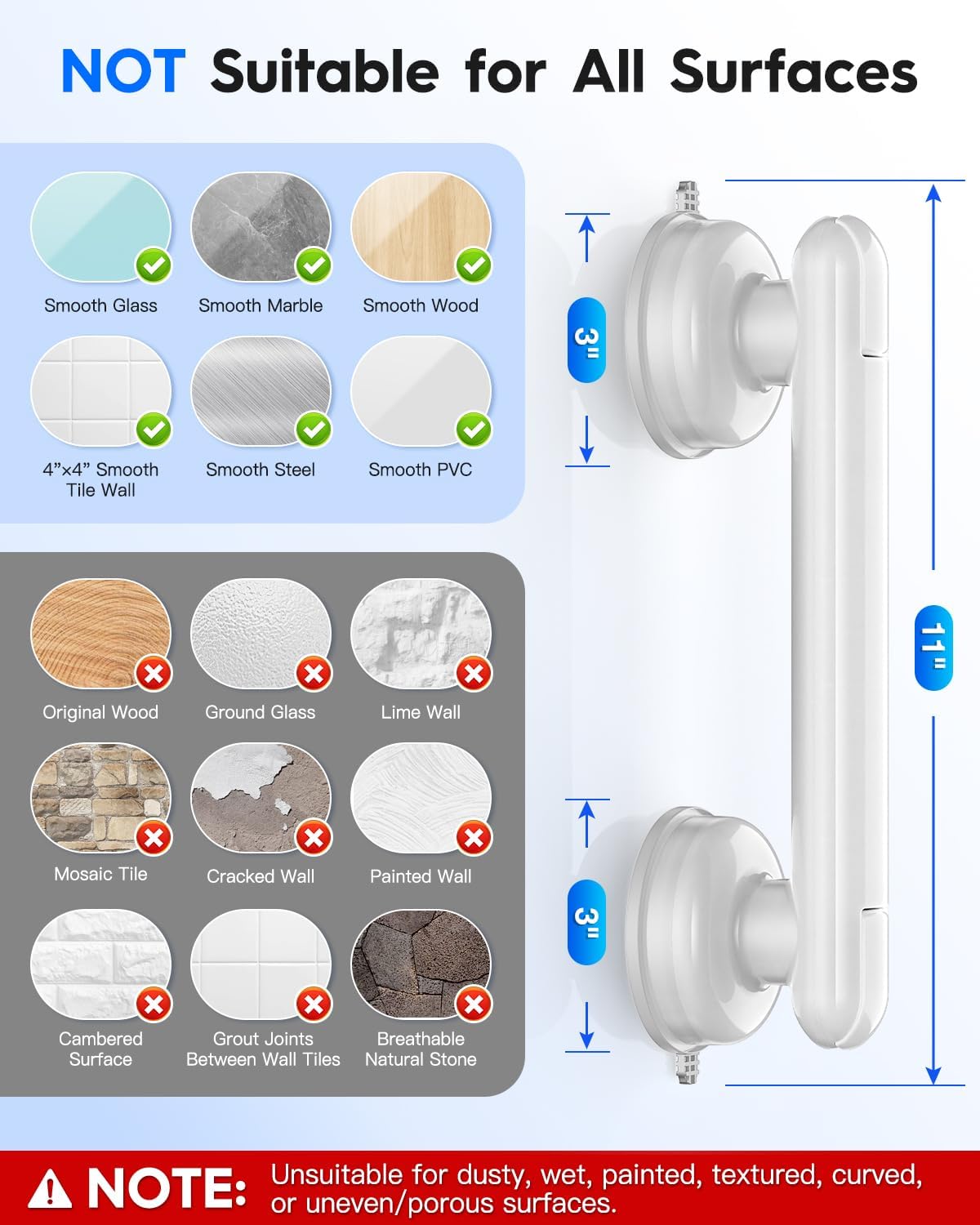 Upgraded Suction Cup Shower Grab Bars, Tool-Free Safety Handle for Bathroom

